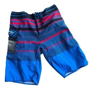 Castaways Mens Board Shorts Size XL 36 Blue Red Striped Swim Trunks Cargo Pocket